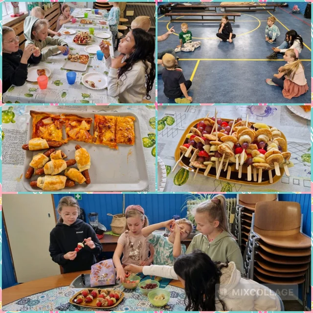 Hallo allemaal,

De eerste dag van het weekendkamp van de minioren is alweer bijna voorbij!
We zijn begonnen met allerlei lekkere hapjes te maken voor de lunch 😋. Zo hebben we zelf fruitspiesjes, pizza en knakworstjes in bladerdeeg gemaakt🍓🍕🌭. 
Ook kregen we er een lekkere smoothie bij. Hierna zijn we even lekker naar buiten geweest en hebben we het kaartfluitspel gedaan. Hierbij hebben we ook een keer de rollen van de leiding en kinderen omgedraaid en dat vind iedereen heeeel leuk!

In de middag zijn we gezellig naar Monkey Town geweest 🐒. Hier hebben we lekker geklauterd, geklommen, gesprongen en gespeeld. Ook hebben we hier lekker wat frietjes gegeten 🍟.

Toen we terugkwamen mochten de kinderen gezellig spelletjes spelen en kleuren. Hierna hadden we een pyjamadisco waarbij we de stopdans en hoepeldans hebben gedaan. Ook heeft iedereen zijn dansmoves laten zien 🕺🏼. Als afsluiter hebben we in de luchtbedden de film 'yes day' gekeken met wat lekkere chippies en popcorn🍿🎬.

Het was een zeer gezellige dag! 🎉